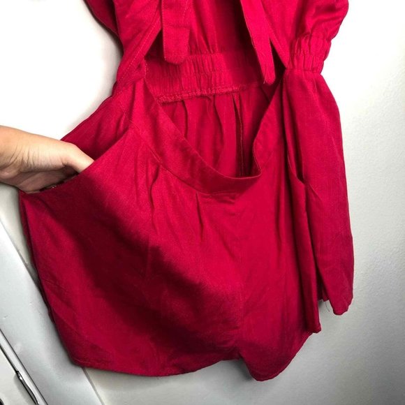 Mustard Seed Front Tie Red Romper Short Sleeves Cut Out Rayon 100% Size M - Picture 6 of 12